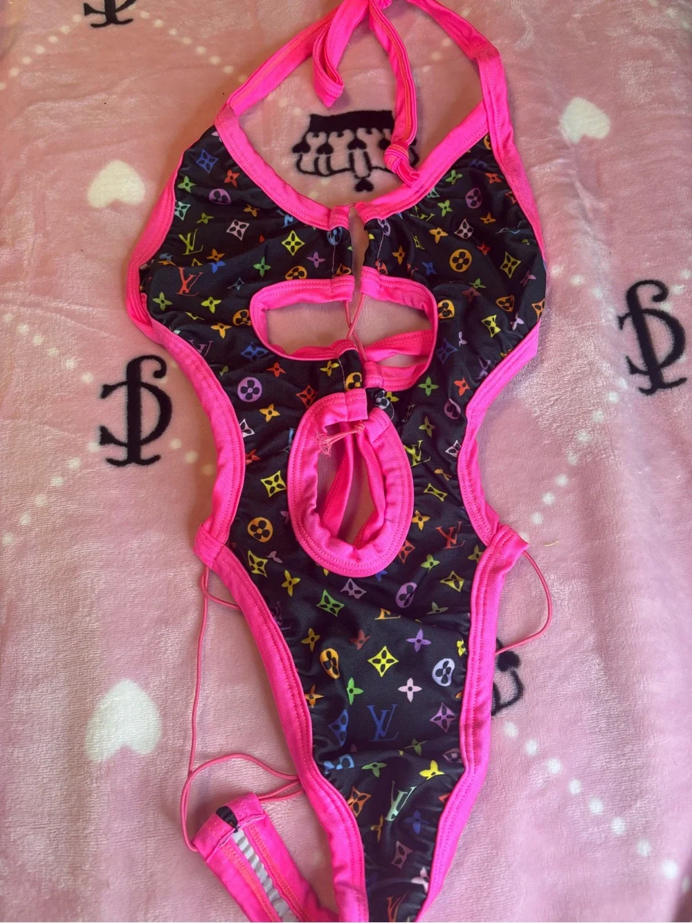 Swimsuit in Hot Pink with Multicolor Print